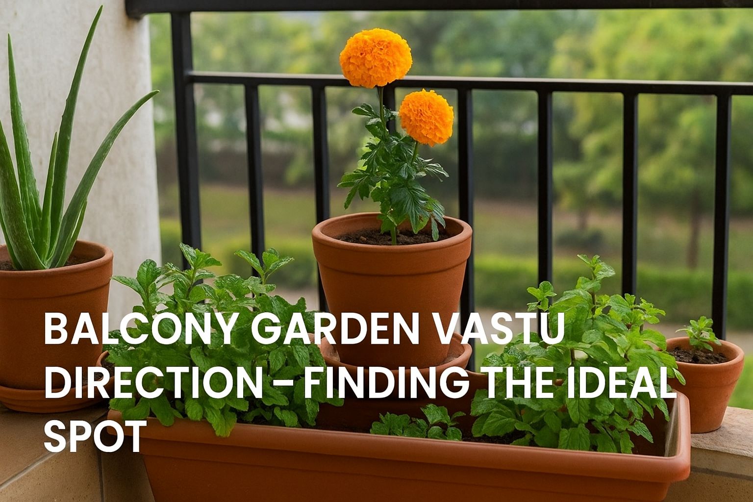 Best directions and layouts for Balcony Garden Vastu with Aloe Vera, Marigold, and Mint plants